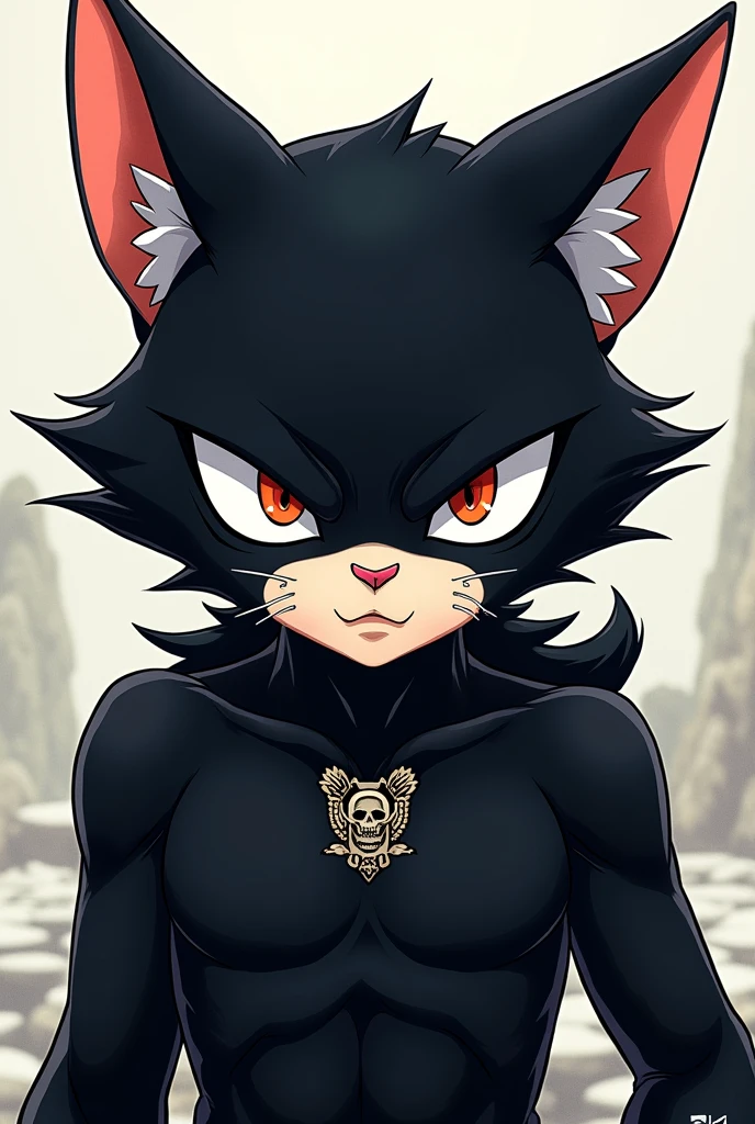 catboy, アニメ, with black fur bulging slanted white eyes white nose logo