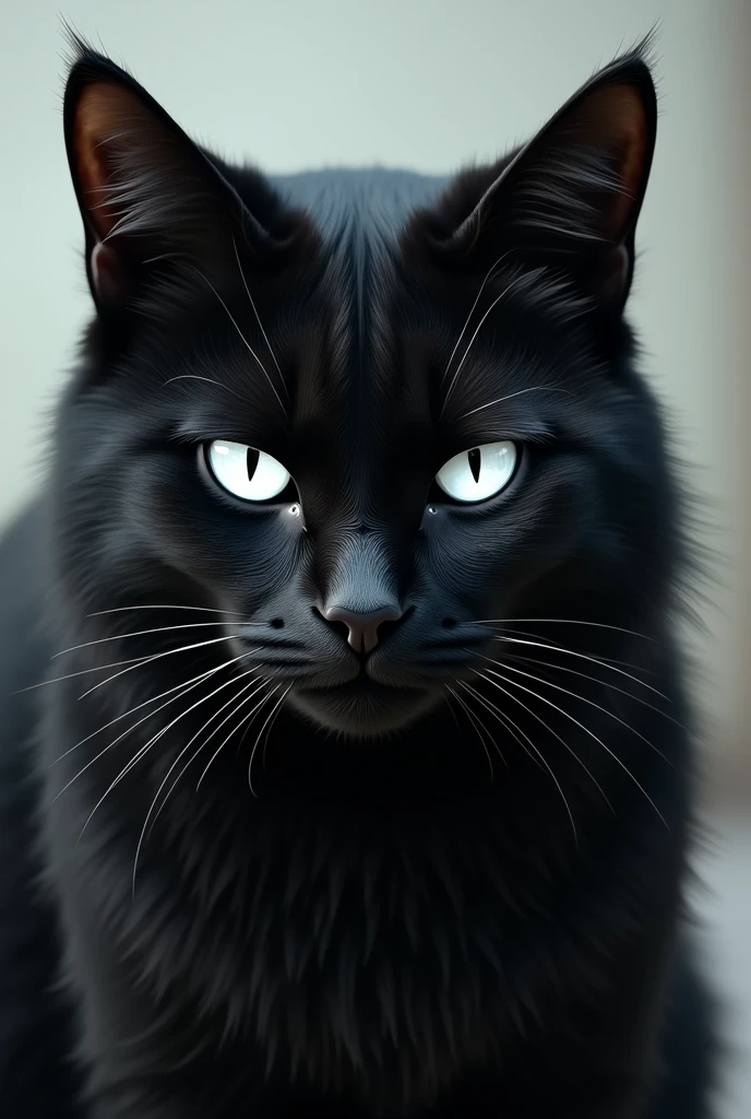 cat, , with black fur bulging slanted white eyes white nose logo face 