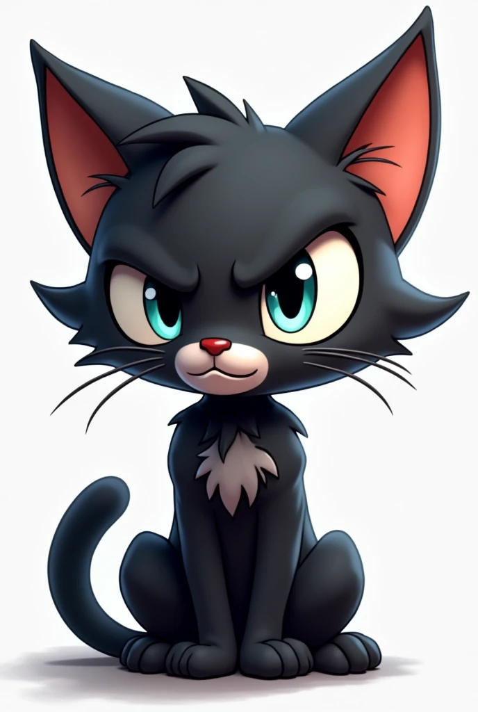 catboy, , with black fur bulging slanted white eyes white nose animated face logo