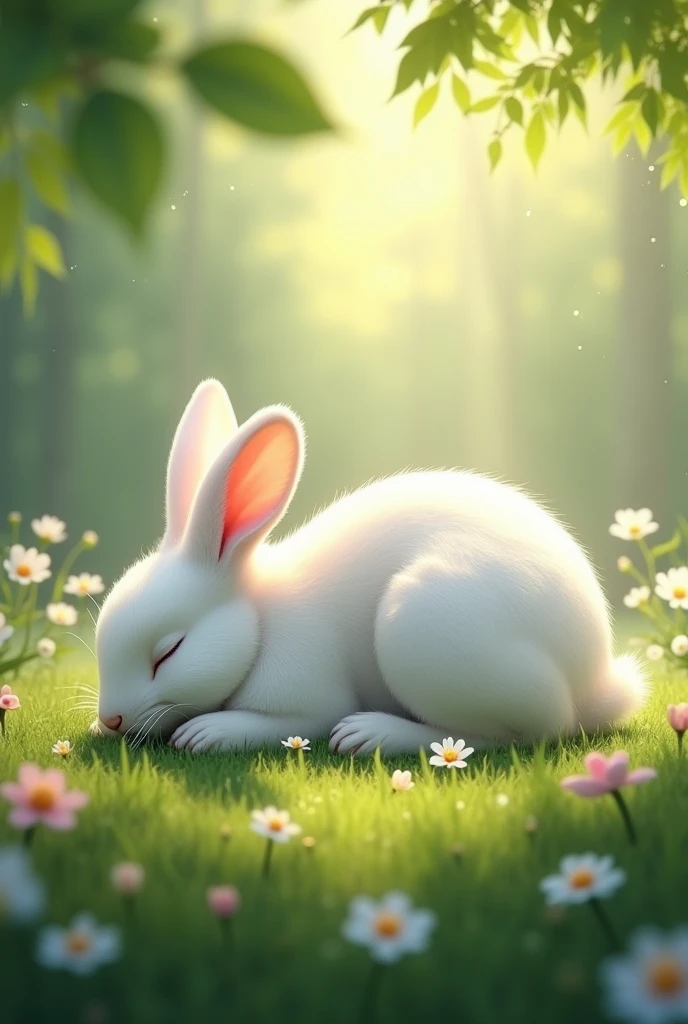 White rabbit sleeping