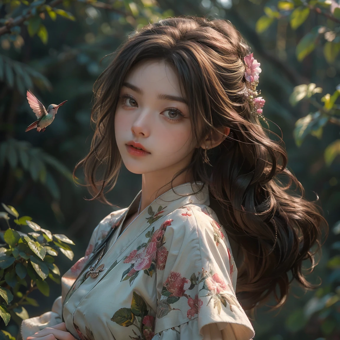 ((Masterpiece, Highest quality, Highest picture quality, high resolution, realistic, raw photos, 8ก)), Hummingbird,