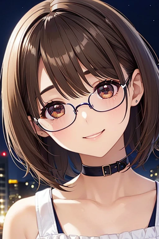 Yumi Fukuzawa、Shiny brown hair,Medium Hair, 、(( High Twintails、rabbit style)),Beautiful brown eyes、Sparkling eyes, fine grain、smile、Very fine eye、Very detailed顔, Very detailed目,Cowboy Shot、
(Photorealistic:1.4, 8k), Highest quality, masterpiece, 超High resolution, Perfect dynamic composition,Highest quality, Very detailed, Very delicate and beautiful, High resolution, Very detailedCG, masterpiece,
((Browsing Caution)),masterpiece、High resolution、High resolution、High resolution、1 female、Very close、((Black ribbed knit dress))、((Round frame glasses))、、優しいsmile、Smiling with teeth showing、((Late Night City))、