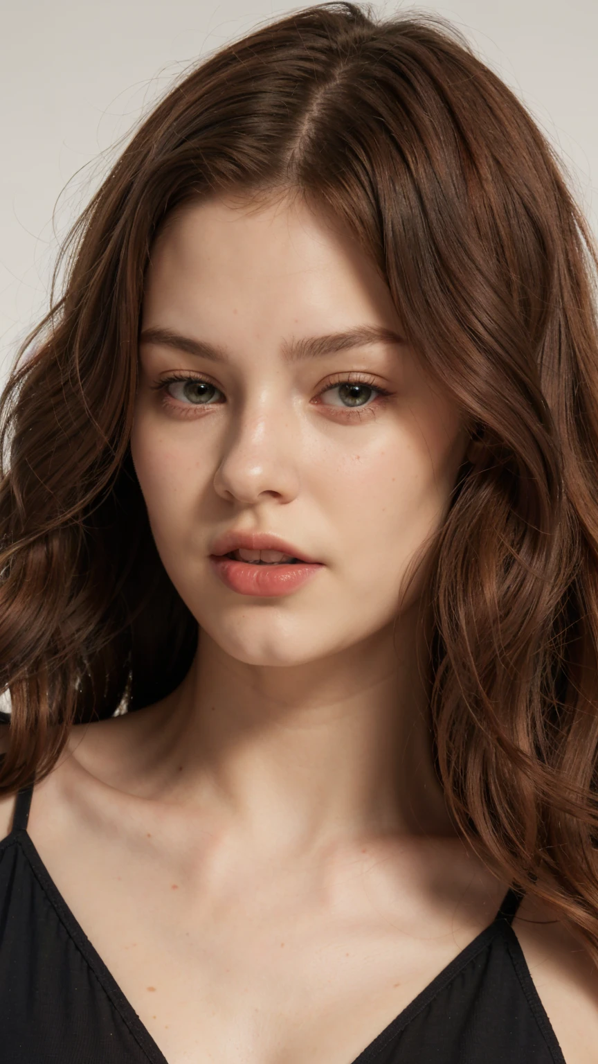 a woman with red hair and green leaves, hyper-realistic skin, shiny/glossy, modern jewelry, gongbi, portraiture, dark teal and light gold, tropical landscapes, Face portrait photo oF a 21-year-old German woman, .raw, beautiFul woman, half strawberry lips, Fossettes, nostalgic look, green eyes, great student, Large eyelashes, (Brown extra long wavy hair), ((detailed Face)), ((detailed Facial Features)), (Finely detailed skin), red skin, (Deep neckline detailing high-tech cyberpunk dress), Cyberpunk Cyberpunk big city environment, (cold colors), moist, moist, reFlections, (masterpiece) (height ratio / perfect width) (photo realist) (best quality) (detailed) Shot with Canon EOS R5, ObjectiF 50mm, F/2.8, human development report, (8k) (wallpaper) (light) (Dramatic Light) (sharp focus) (complicated)