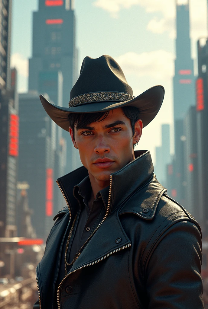 (Extremely detailed CG 8k unity wallpaper),(work of art), (best qualityer), (ultra detali), (best illustration),(Melhor ombre), cowboy shot, (Sharp Eyeliner, ombre, detailedeyes:1), city background, ,break , (estrela15escola:1.2), hair ornament, ,
