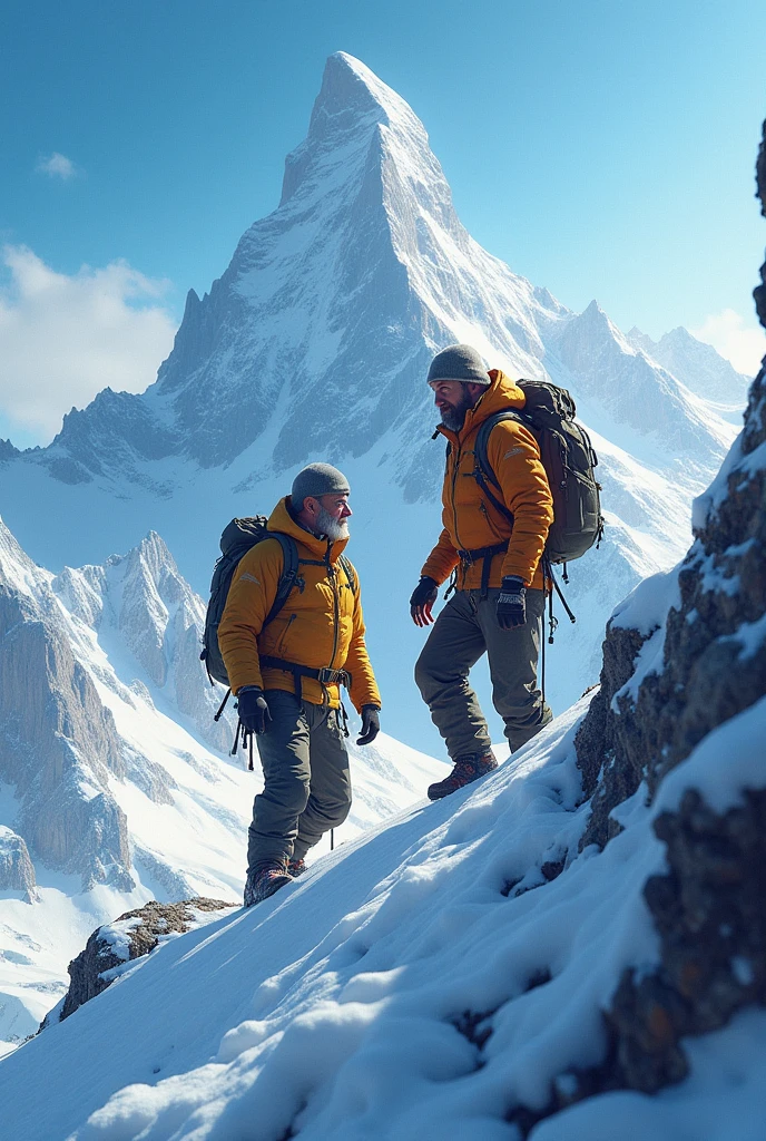 Men talking on a climb 
