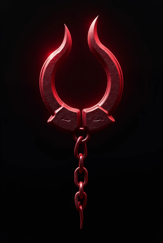 (logo design) evil logo, a sexual striking red handcuff, adorned with sharp, menacing demon horns, and a sinuous chain tail extending from the base, dynamic and bold, emphasizing a dark theme, glossy finish, high-resolution, creating an impression of malevolence and power. No background.