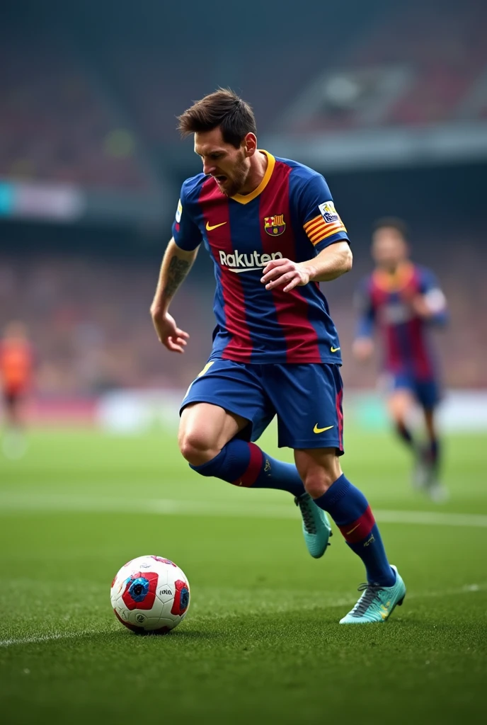 Lionel Messi dribbling a football