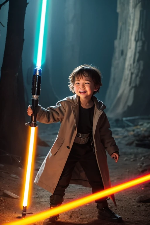 Swing a lightsaber,Scorched Earth,Cuttable Wall,Long coat,A strong smile,A challenging look,Wild outfit