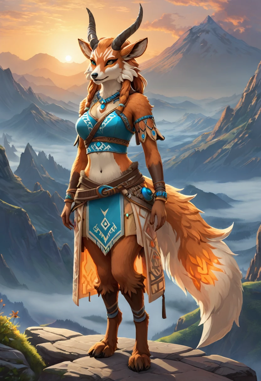 Anthropomorphic feminine kitsune-satyr witch. full body Official Art – An Award-Winning Digital Masterpiece In 4K Ultra HD, Extreme Detail And Intricate Realism. Symmetrical Face. This Concept Art Brought To Life By The Hands Of Artists Like Wlop & Artgerm In A Stunning 2D Vector Illustration. Breath of the wild. Background Is A Panoramic Vista.
