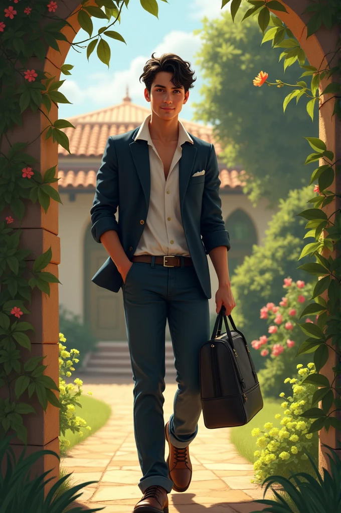 Efrain, an attractive 20 year old young man, tall and slender, DARK hair, Pleasant and attractive features return to the El Paraiso estate