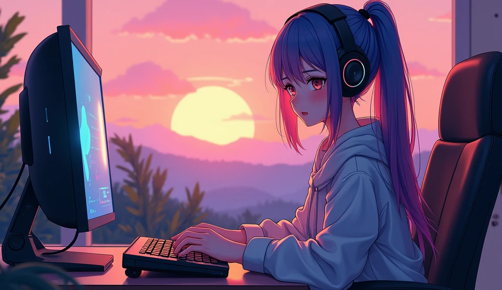 Emotional computer DTM Girl dawn An illustration Anime Style Back view