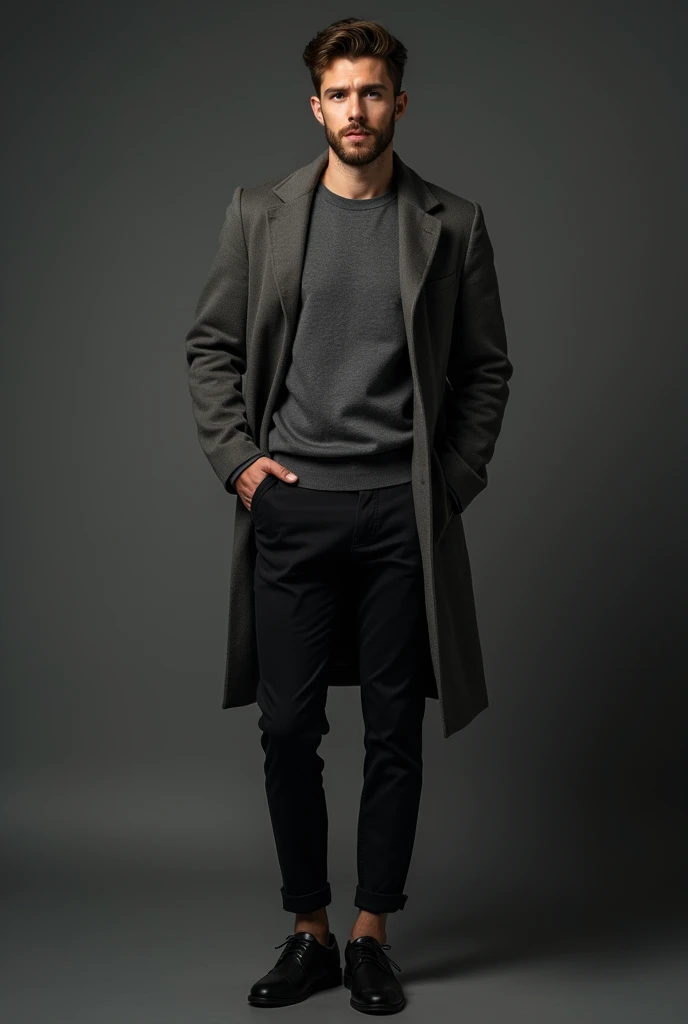 ((a handsome man, male model modern clothes, full - length portrait: 1.5)), (best qualityer, 4K, 8k, high resolution, work of art: 1.2), ultra detaild, (Realist, fotorRealista, fotorRealista : 1.37), HDR, High definition, strong bodie ,studio lighting, ultra-fine painting, sharp focus, rosto comely , Seriously , comely ,physically based representation, extremely detailed description, proffesional, bright coloured, bokeh, dramatic lighting, film composition