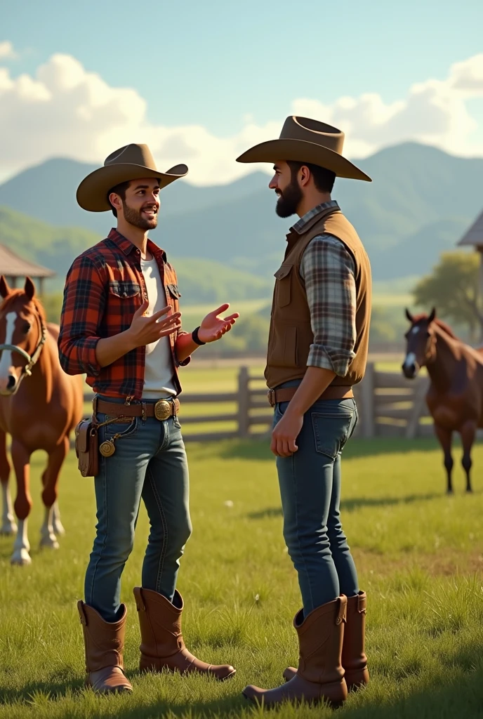 Young man talking on ranch