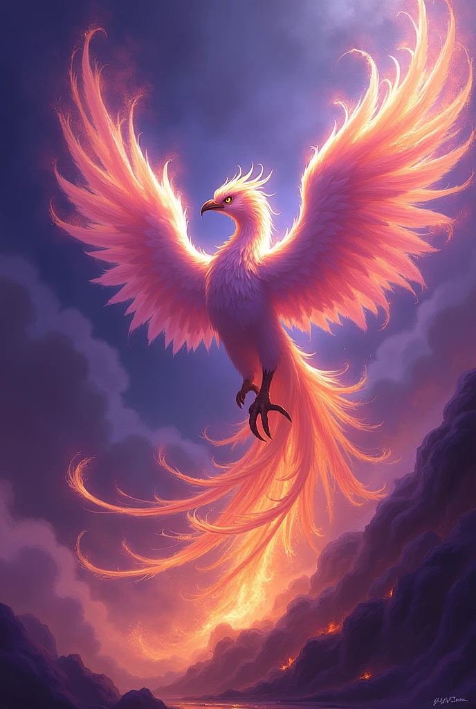 Phoenix rising in purple flames