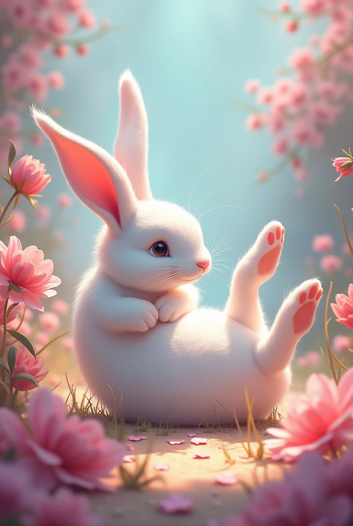 White rabbit playing sideways