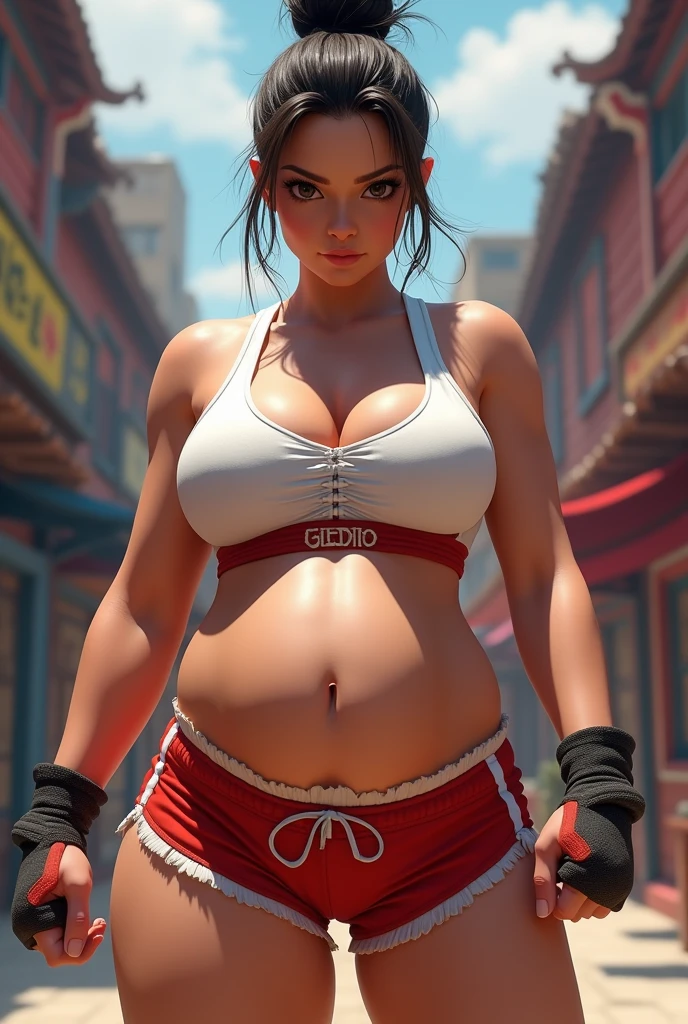 ((Female based on the character Chun Li pregnant breasts big thighs big)), large breasts, giant breasts, muscular chun-li pregnant, Martial arts, Fight scene showing pubic hair, Wide legs, medium hips, ((ultra realistic)), TM Ninja White , Icons, vibrant colors, Vector style, digital art, 8k, Intricate details, Mesmerizing, Professionally made, (((Shorts and crop top))), Beautiful vector illustration, 12K resolution, ...3D, All characters detailed in full length, ((Highly detailed)), ((vibrant)), ((Ultra-high quality)), ((hyperrealism)), ((photorealism)), [Octan rendering], in the city, many cars (realistic ), Ultra Details, accessories, costumes
tight short.