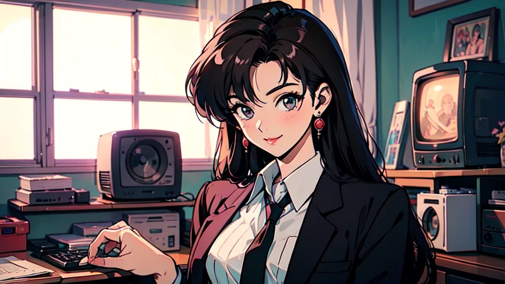 woman、smile,working on a computer。sexy