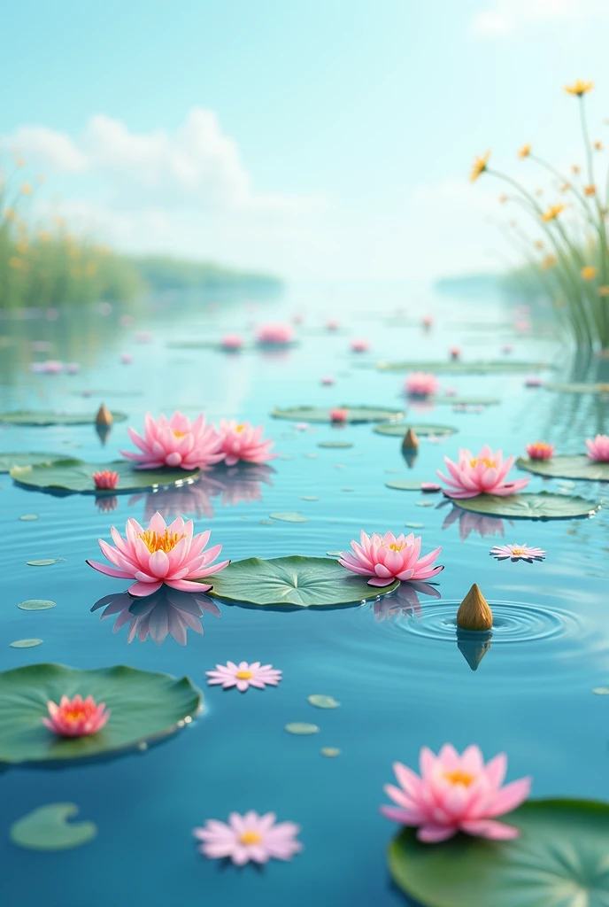 Flowers on bright and clear water
