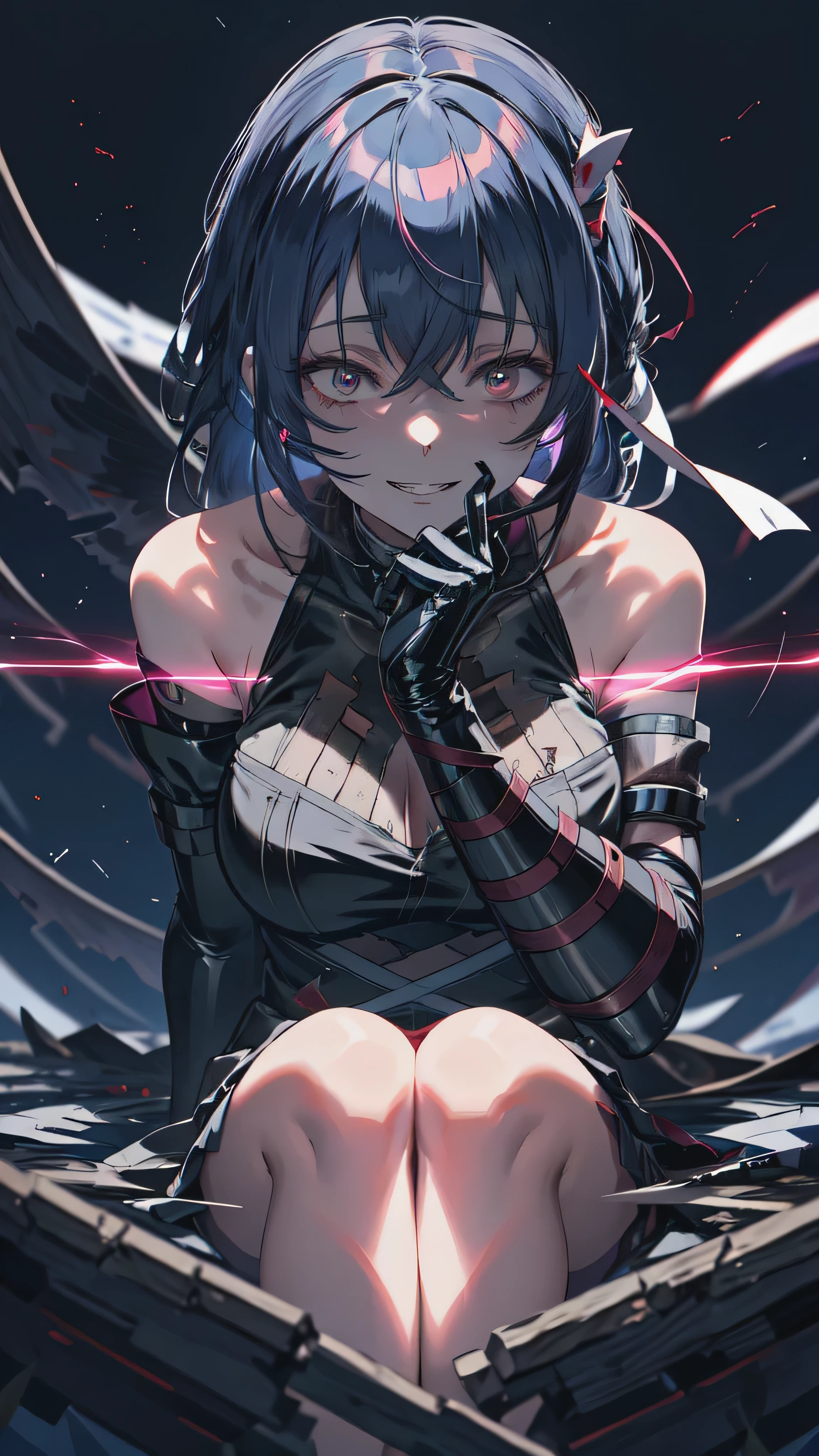 Anime Girls, gapmoe Yandere grimdark, gapmoe Yandere,, Yandere, Yandere intricate, portrait gapmoe Yandere grimdark, Anxious smile, [[[[smile wickedly]]]], Laughing lasciviously, Thrasher Smile Latex,elbow gloves