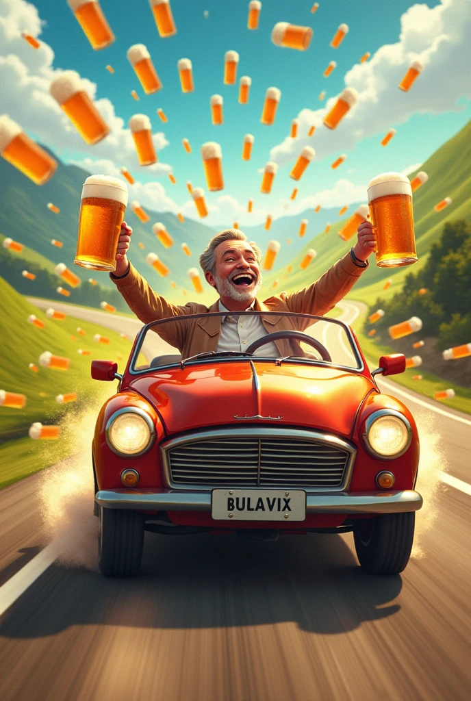 driving happy man, 1 million beers