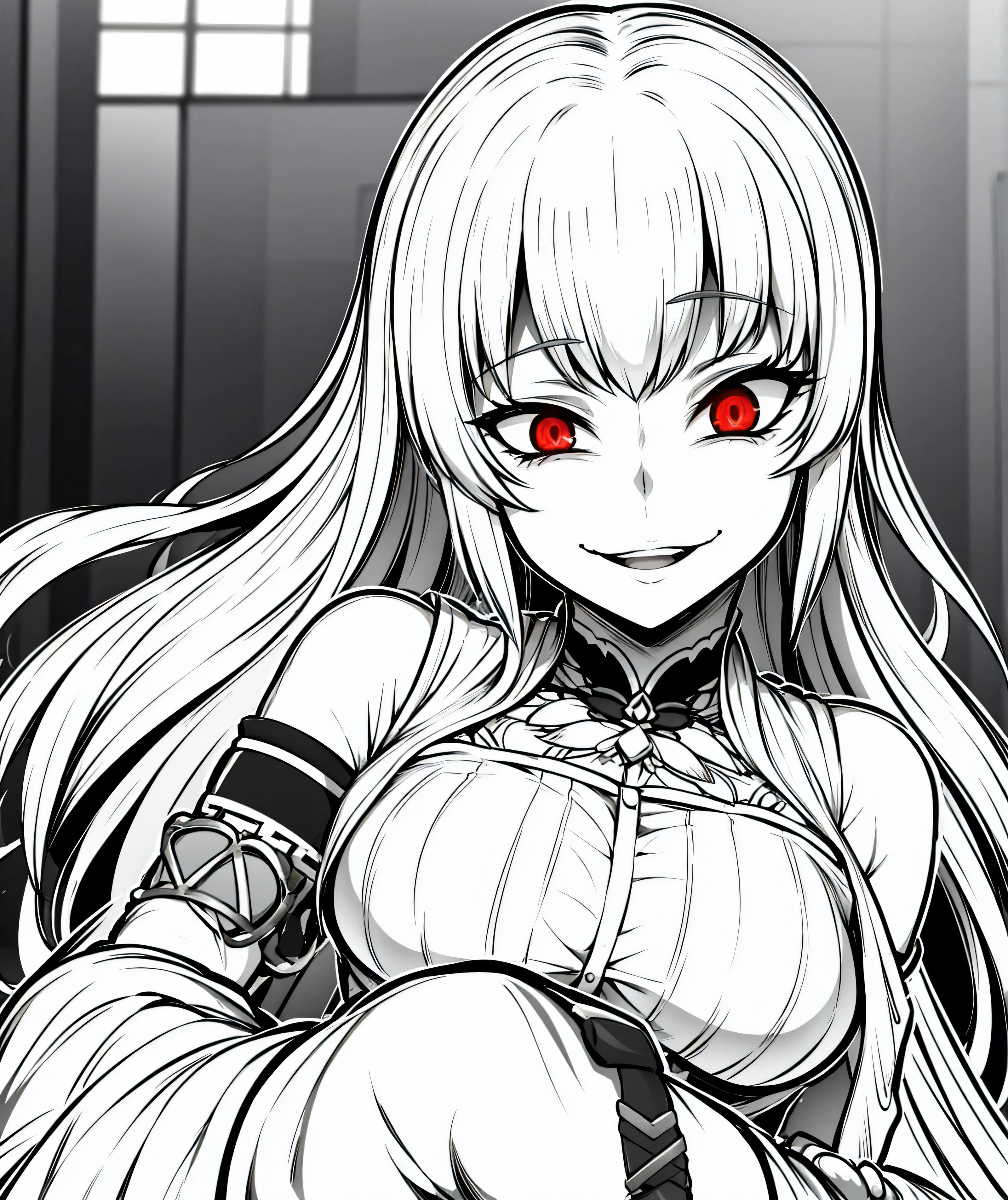 Close-up of a woman holding a knife and a dress, On pixiv, On pixiv Top Rated, pixiv style, pixiv Contest Winner,Wicked Smile,Anxious smile, Pixiv 3DCG, Gothic Maiden Anime Girl, Anime Monster Girl, 1 7 year old anime goth girl, ahegao, Anime Moe Art Style, Enchanting anime girl,latex,elbow gloves,
