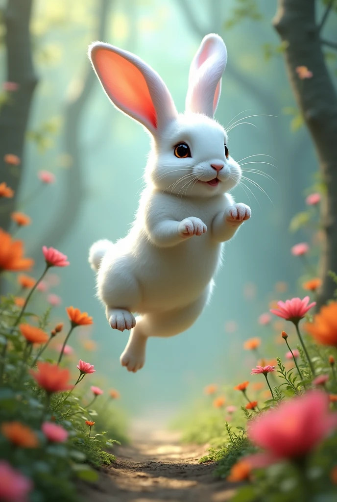 White Rabbit Jumping