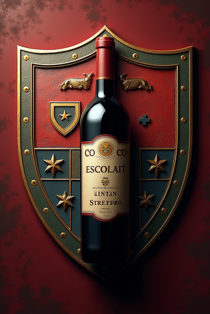A shield of a football club called Escolait includes a bottle of wine