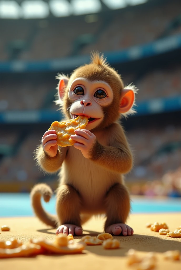 make a monkey eating peanut brittle and practicing artistic gymnastics in the Olympics that took place in a place where FEPI is written in the background.