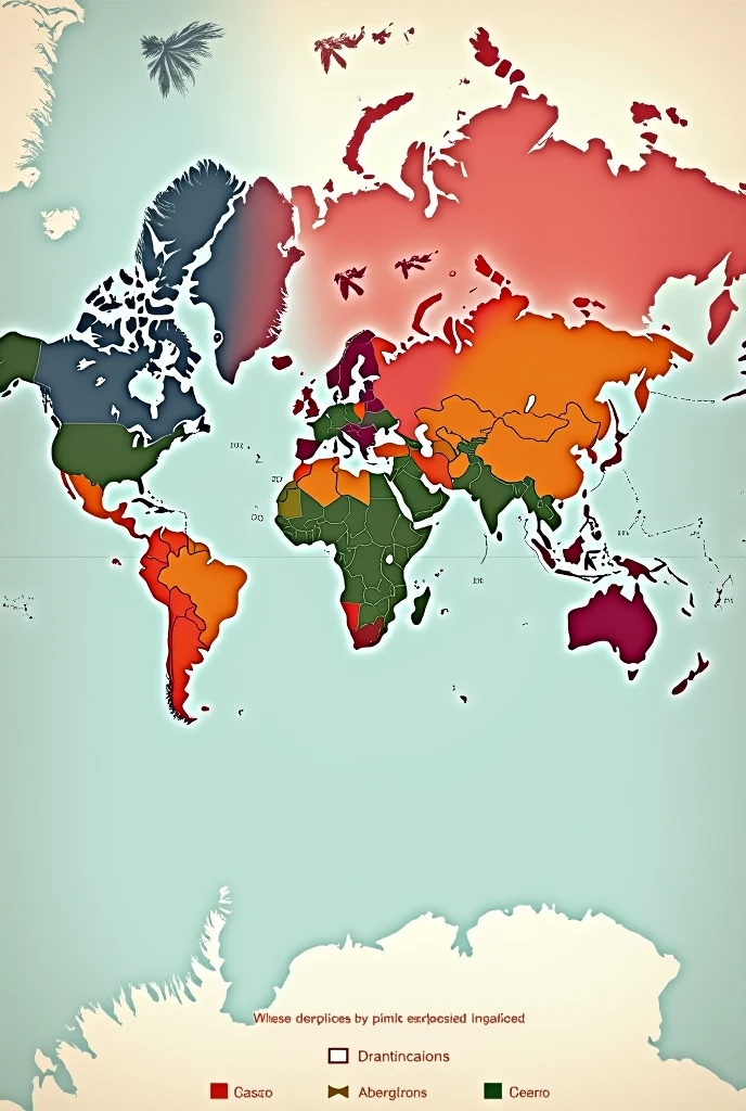 Perform on a single world map, the places that each empire invaded, differentiating by colors
