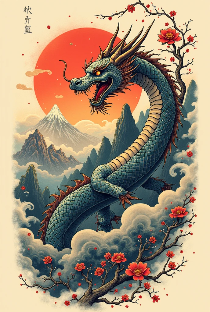 Tattoo design of a Chinese dragon flying down Asia