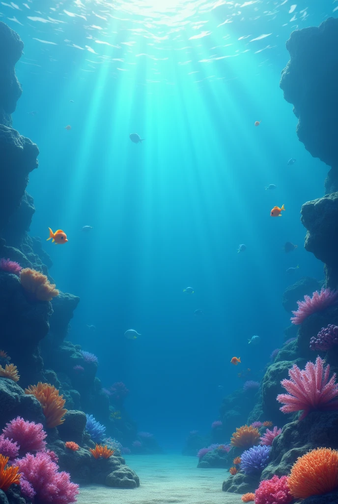 under the sea, above the sea, very clean water, animation, 3d pixar disney