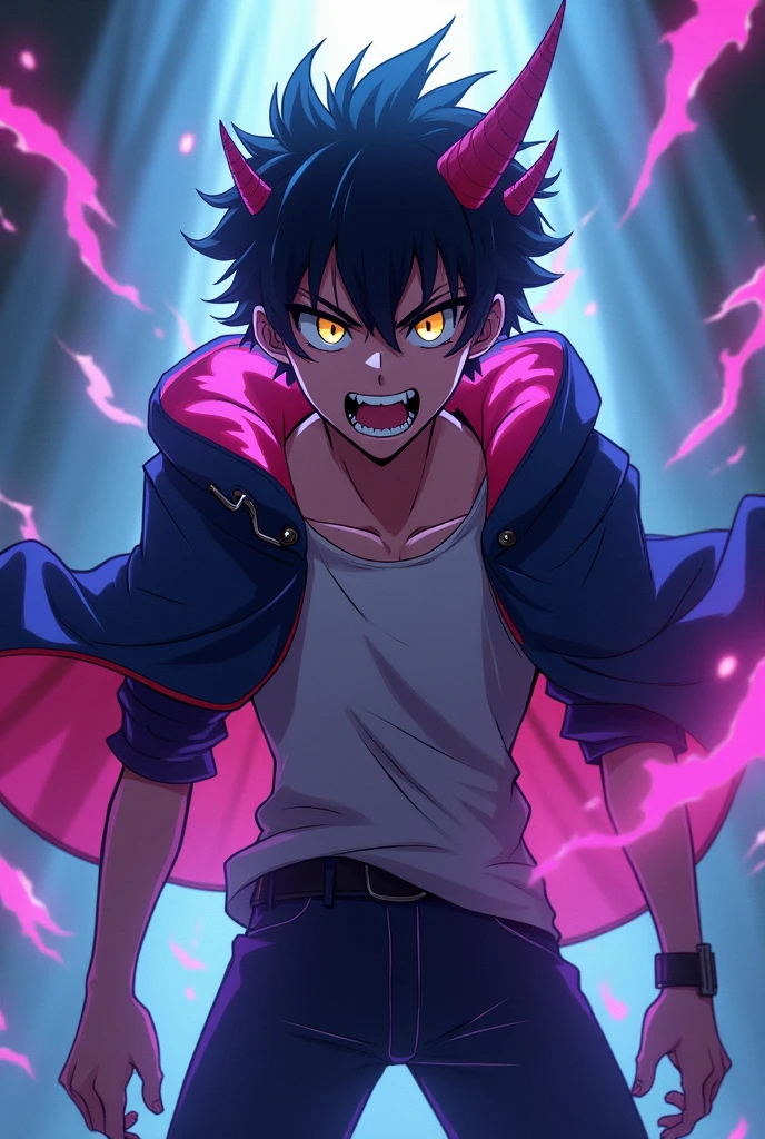 An anime boy with a semi-monster appearance