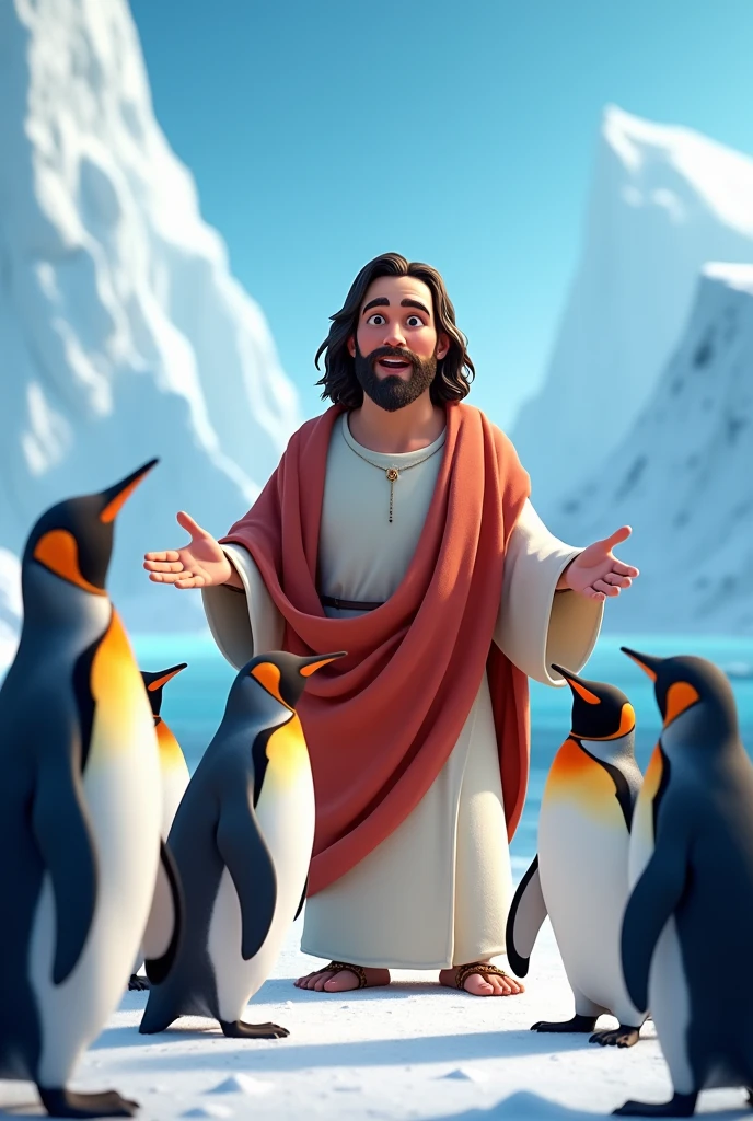 Jesus with the penguins animated image 