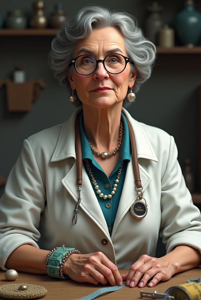 Irmgard Loden - the German head of the sewing studio.
energetic, down to earth, Conscientious. Normally a rock in the surf, but tends to unexpected outbursts of anger.
Costume suggestion: Reading glasses on a chain around the neck, white coat and health slippers, Pincushion on the wrist, Tape measure around the neck.