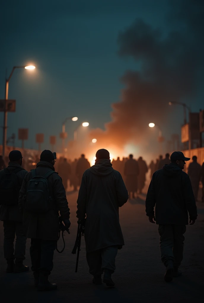 Picture of irak people in war at night, 