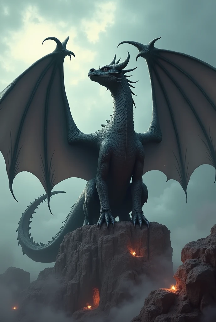 A Black dragon with wings, he is Very big. he is above a big building. Dragon is holding someTNT bombs