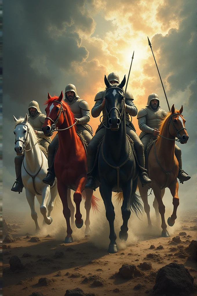 4 horsemen from John's prophetic vision, conquest, famine, death and war