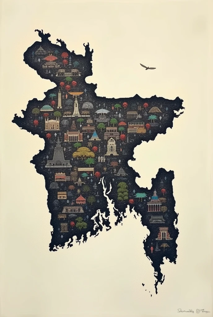 draw bangladeshi map as the country will be reconstructed with the participation of all kinds of people, focus on the reconstruction