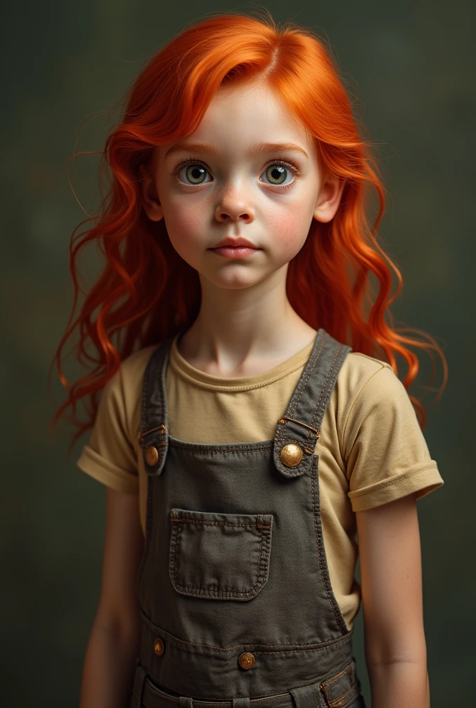 Make a redheaded child, sitting leaning against something, facing forward, dead in oil painting format and make it less realistic