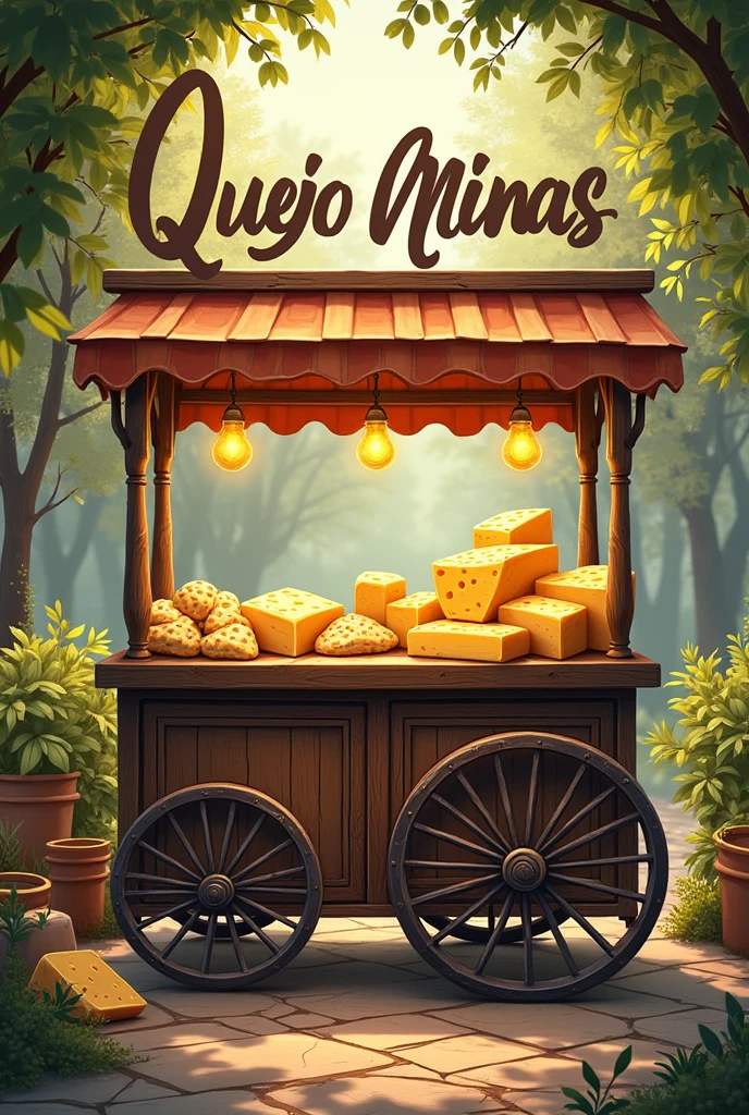 Create a logo for a cheese cart with the title queijo minas in Portuguese
