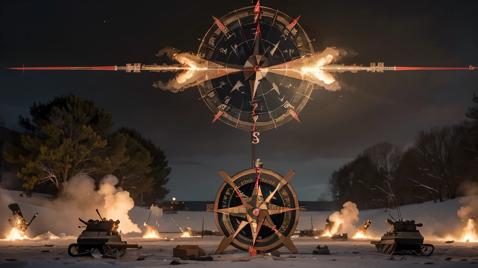 A multifaceted scene that captures the global impact of Chinese inventions, featuring [elementos featuringo livros impressos] spreading across Europe, gunpowder in (((use in artillery))), and Western sailors using the (((compass to navigate))). The scenario must be dynamic, showing cultural diffusion in various regions of the world.