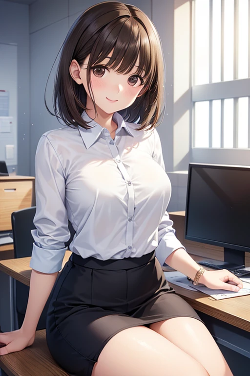 anegasaki nene、Shiny brown hair, short hair, (Beautiful brown eyes、Sparkling eyes, Fine grain)、smile、Ultra-detailed eyes、Highly detailed face, Highly detailed eyes,


1 sitting woman, office worker, (Office Casual) Stylish clothing, 
No sleeve, Mature Woman, /(Light brown hair/) bangs, 優しいsmile, (Masterpiece Top quality:1.2) Delicate illustrations, super detailed, break (Modern Office) indoor, noon, Detailed Background