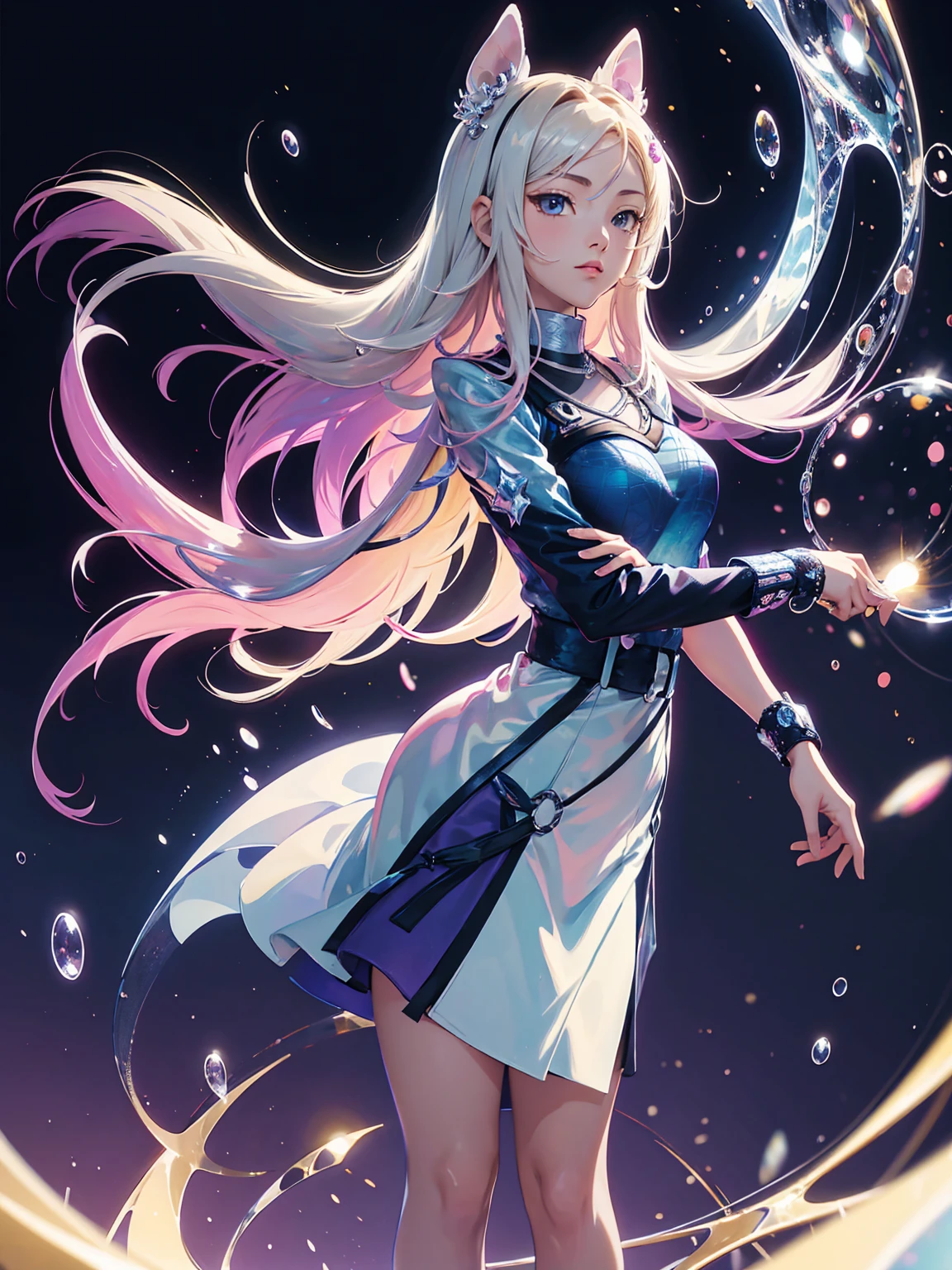 detailed textures, high quality, high resolution, high precision, realism, color correction, correct lighting settings, harmonious composition. An abstract, colorful anime-style illustration of a girl in a school uniform. Her silhouette is composed of dynamic, swirling patterns and vibrant circles. The background is a solid, bright yellow, creating a striking contrast with the intricate, multi-colored design of the girl --ar 3:4 --style raw --niji 6