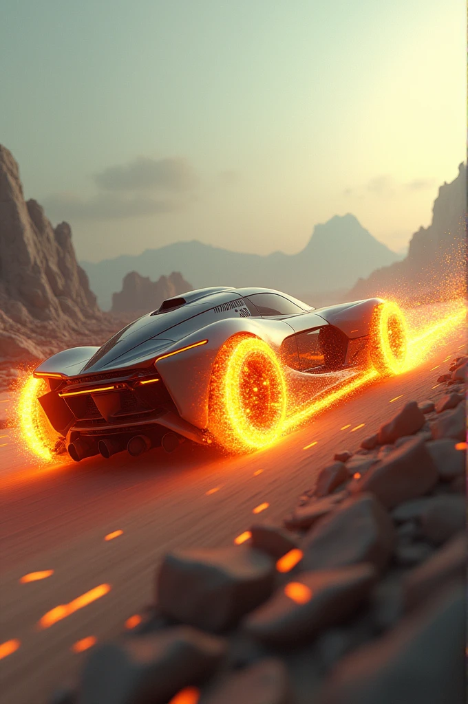 Car with wheels on fire