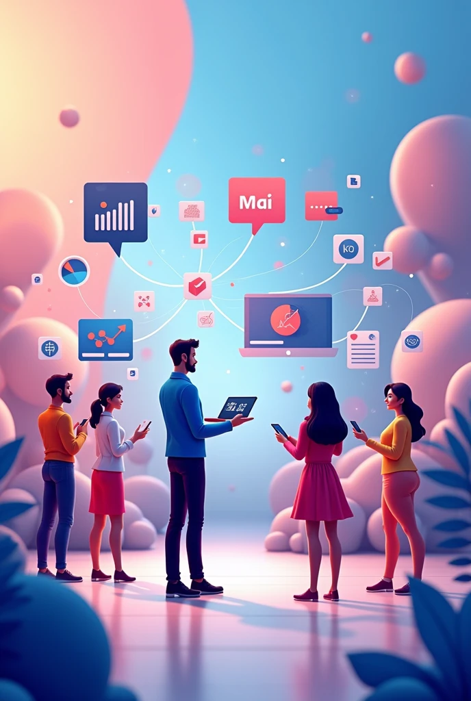 connecting media with how it helps businesses in reaching their targeted audience in stylized 2d art
