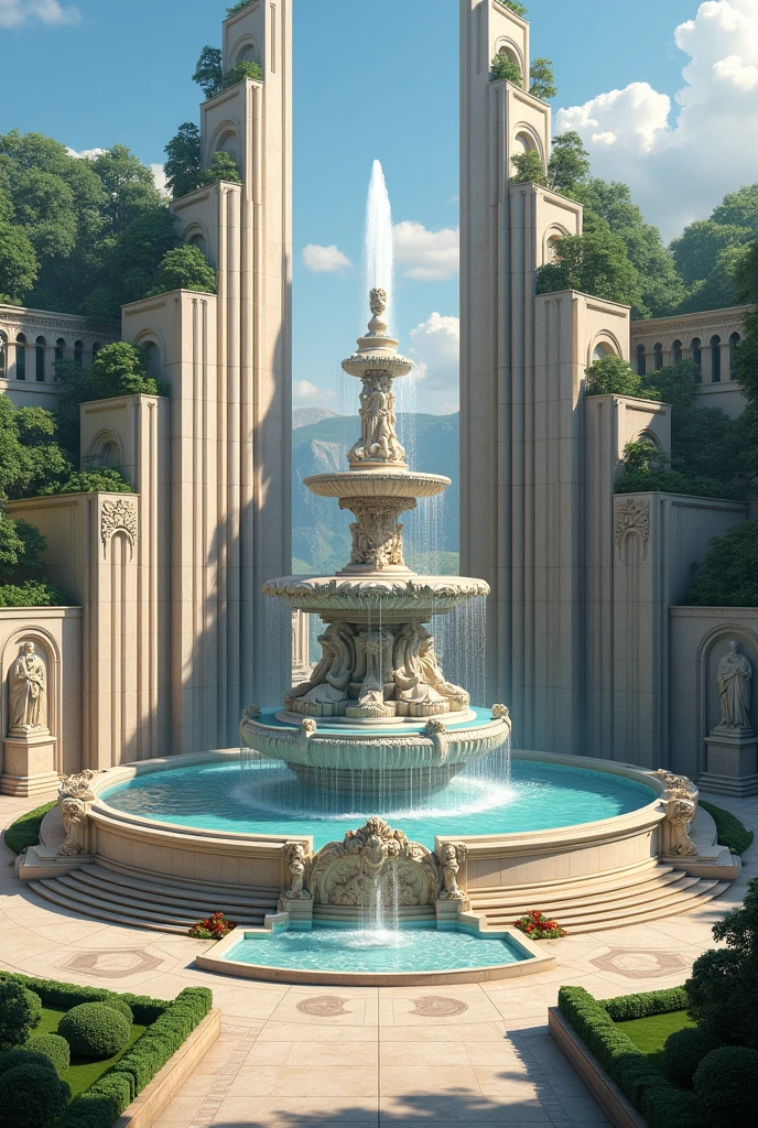 Beautiful big fountain with wall sculpture 