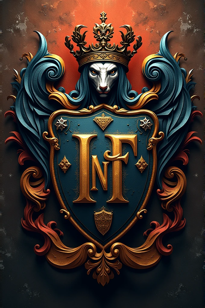 Create a coat of arms with the letters Bluecatbr , LnF " alpha mind " in high quality , for a motivational profile