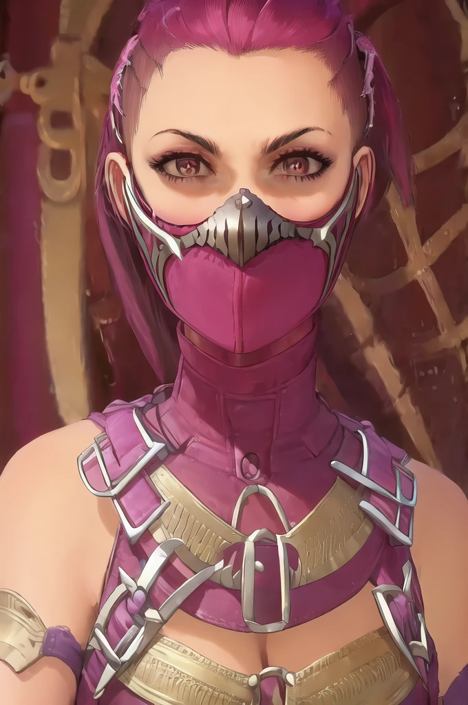 absurdres, mileena, pink mouth mask, portrait 