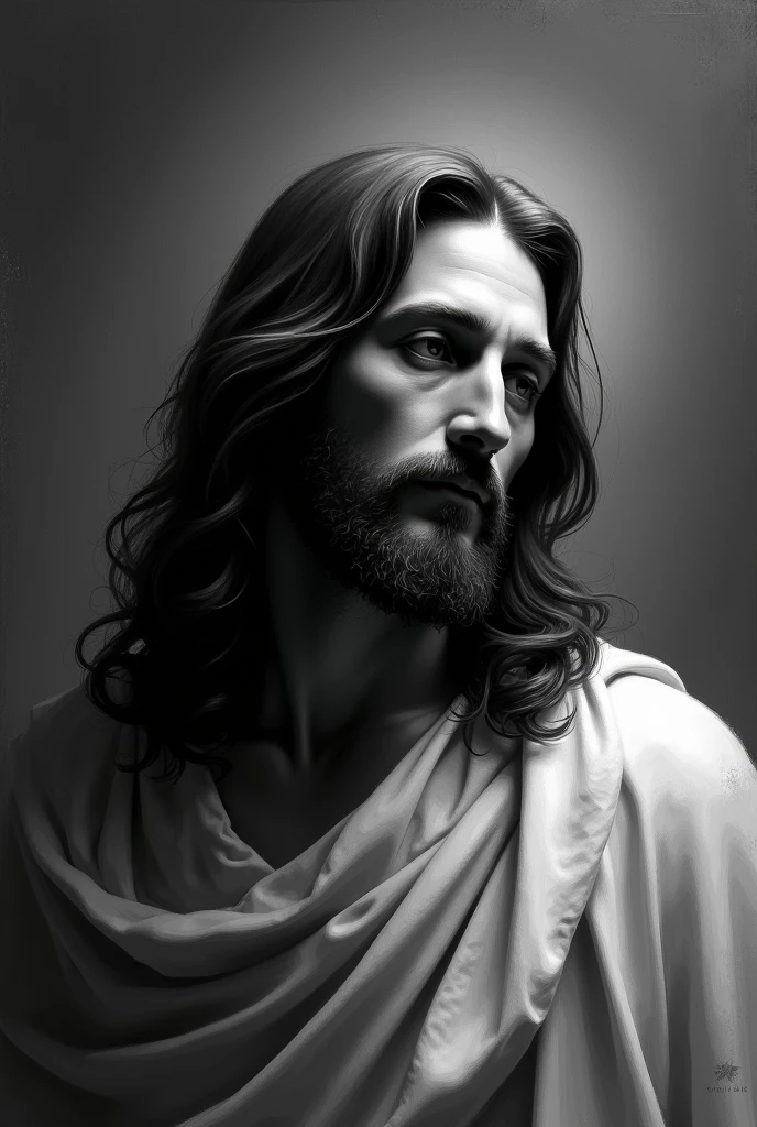 A moving black and white image of Christ