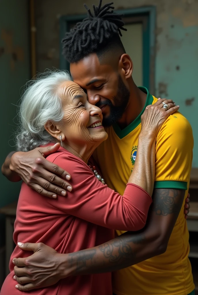 Old woman hugging Neymar